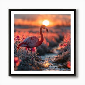Flamingo At Sunset 2 Art Print