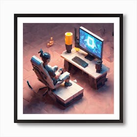 Gamer Sitting At Desk Art Print