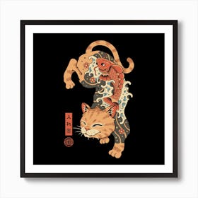 Koi Fish Cat Irezumi Art Print