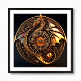 Steampunk Dragon Clock Art Print