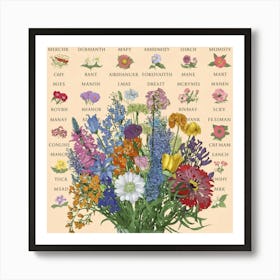 Birth flowers family bouquet 13 Art Print