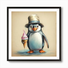 Penguin Ice Cream Art Print