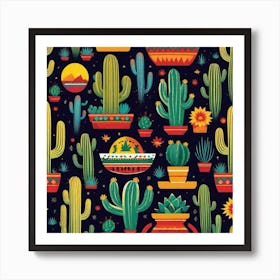 Mexican Cactus Pattern 27 Art Print