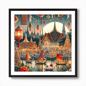 Thailand At Christmas Night Art Print