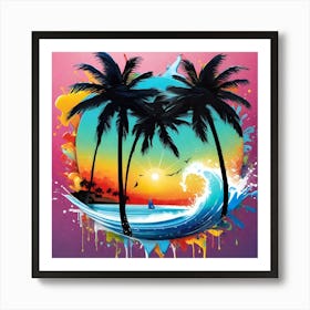 Palm Trees And Waves Art Print