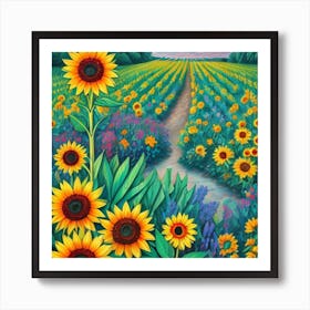 Farm Garden With Sunflowers Art Print 4 Art Print