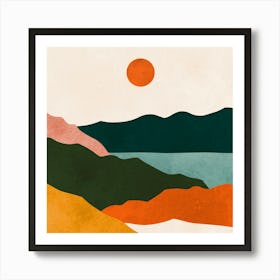 Watercolor sunset landscape 5 Art Print