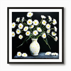 Daisy Flowers Vase Dark Art Art Print