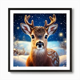 Firefly Adorable Baby Reindeer In A Starry Winter Meadow 41388 (2) Art Print