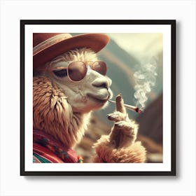 Llama Smoking Art Print