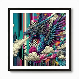 Dragon Flying Over The City Art Print