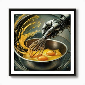 Robot Whisking Eggs Art Print