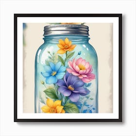 Mason Jar Flowers Art Print