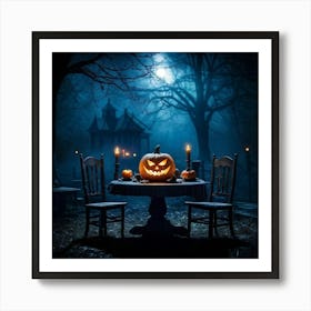 Celebration Old Horror Holiday Tree Moonlight Lantern Mist Head Table Eye Glow Pumpkin (25) Art Print