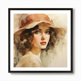 Watercolor Of A Woman In A Hat Art Print