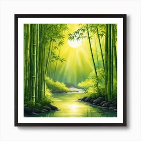 A Stream In A Bamboo Forest At Sun Rise Square Composition 294 Art Print