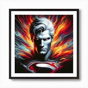 Superman In Flames Art Print