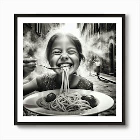 Little Girl Eating Spaghetti Art Print