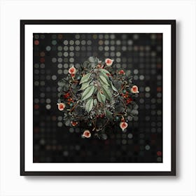 Vintage Wild Cherry Fruit Wreath on Dot Bokeh Pattern n.0189 Art Print