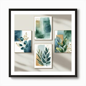 Set Of 4 Abstract Watercolor Paintings Art Print