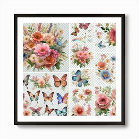 Flowers And Butterflies 1 Art Print