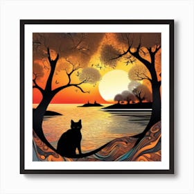 Sunset Cat 5 Art Print