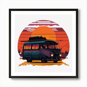 Vw Bus At Sunset Art Print