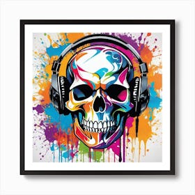 Skull With Headphones 54 Art Print