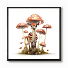 Deer With Mushrooms Art Print