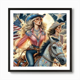 Cowgirls On Horseback Art Print