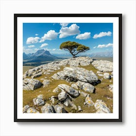 Lone Tree On A Rock Art Print