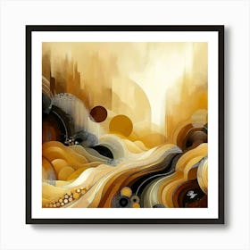 Beautiful Flowing Abstract Landscape With Moons Art Print