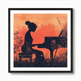 Silhouette Of A Woman Playing Piano Art Print