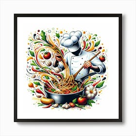 Chef Cooking Spaghetti Art Print