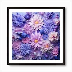 Flowers On A Blue Background 1 Art Print