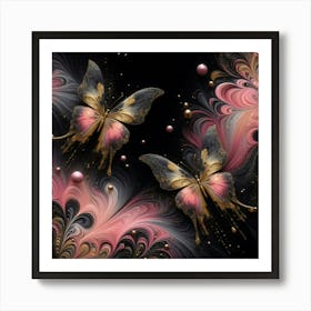 Pink And Gold Butterflies Art Print