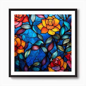 Stained Glass Roses 1 Art Print