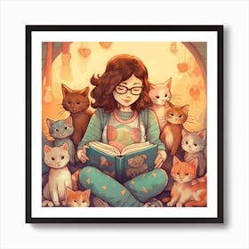Storytime With Kittens Art Print