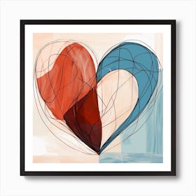 Heart Doodle Sketch Blue & Orange 2 Art Print