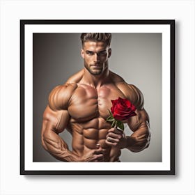 Bodybuilder Holding A Rose Art Print