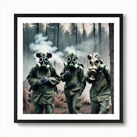 Gas Masks In The Forest 3 Art Print