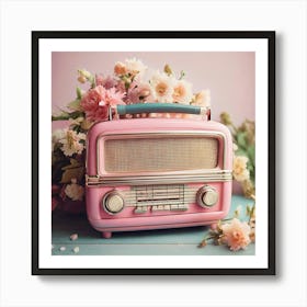 Firefly Vintage Pink And Grey Radio With Pastel Flowers 67023 (2) Art Print