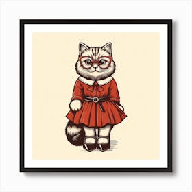 Cat In Red Dress Art Print