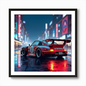 Porsche 911 Gt1 Amidst A Colorful Watercolor City Night 1 Art Print