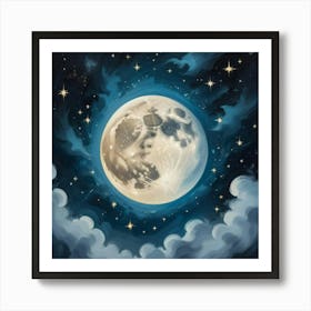 Moon And The Stars Art Print 1 Art Print