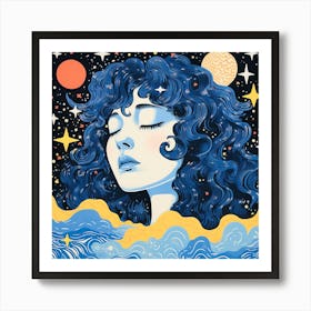 Surreal Space Girl, Dream & Stars Art Print