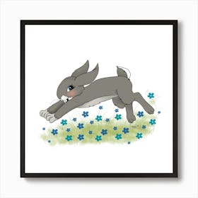 Bunny Jumping In Flowers Art Print