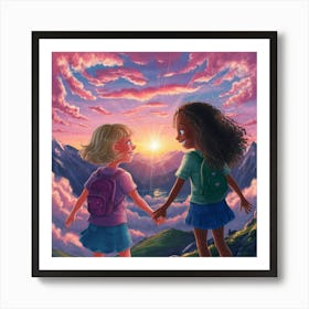 Two Girls Holding Hands Art Print