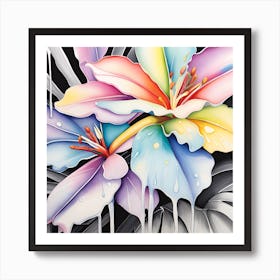 Rainbow Lilies Monochromatic Watercolor Art Print