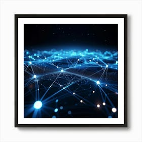 Abstract Geometric Network Tangled In Glowing Blue Lines And Dots Forming Wave Like Patterns And Po (3) Art Print